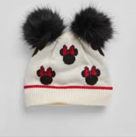 Baby Gap x Disney Cream and Black Pom Pom Minnie Mouse Beanie - Picture 1 of 6